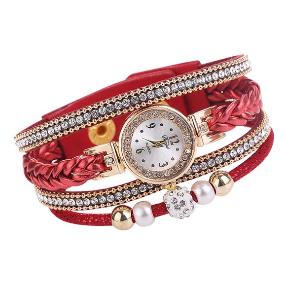 Women Watches Fashion Vintage Weave Wrap Quartz Wrist Watch Bracelet For Ladies