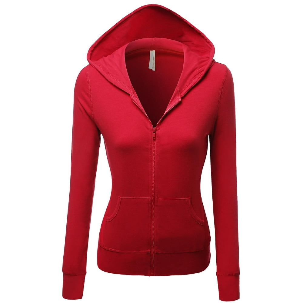 FashionOutfit Women's Cotton Spandex Basic Casual Zip Up Thermal Hooded ...