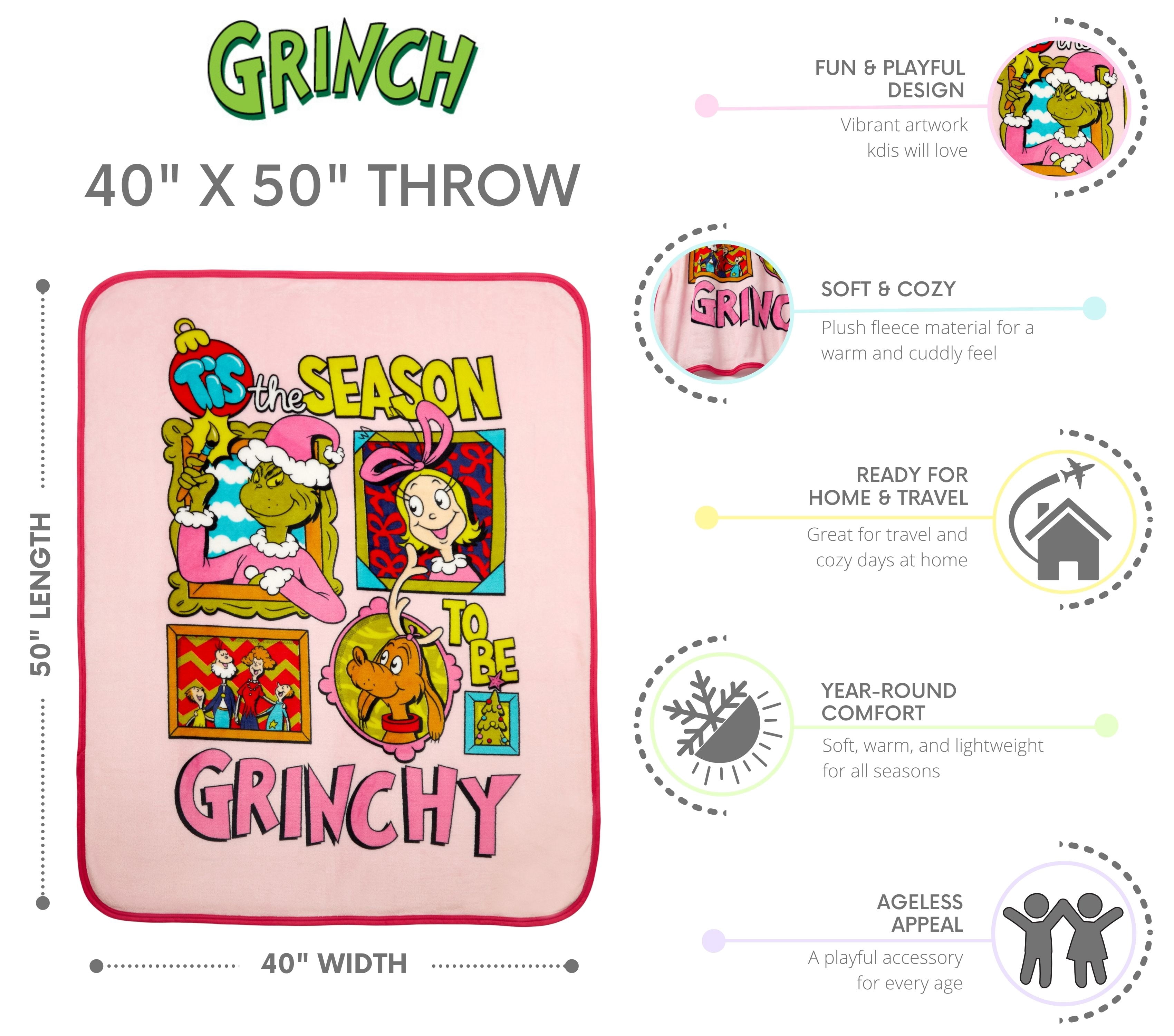 Grinch Kids Pink Silky Soft Throw Blanket, 40x50