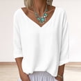 thumbnail image 6 of Womens Cotton Linen Fall Clothes, 3/4 Sleeve Shirts for Women Lightweight Casual Solid Color V Neck Dressy Blouses, 6 of 6