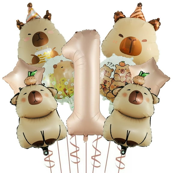 Caramel Chocolate Capybara Theme Number 1 Balloon Animal Birthday Party Set Universal 9pcs