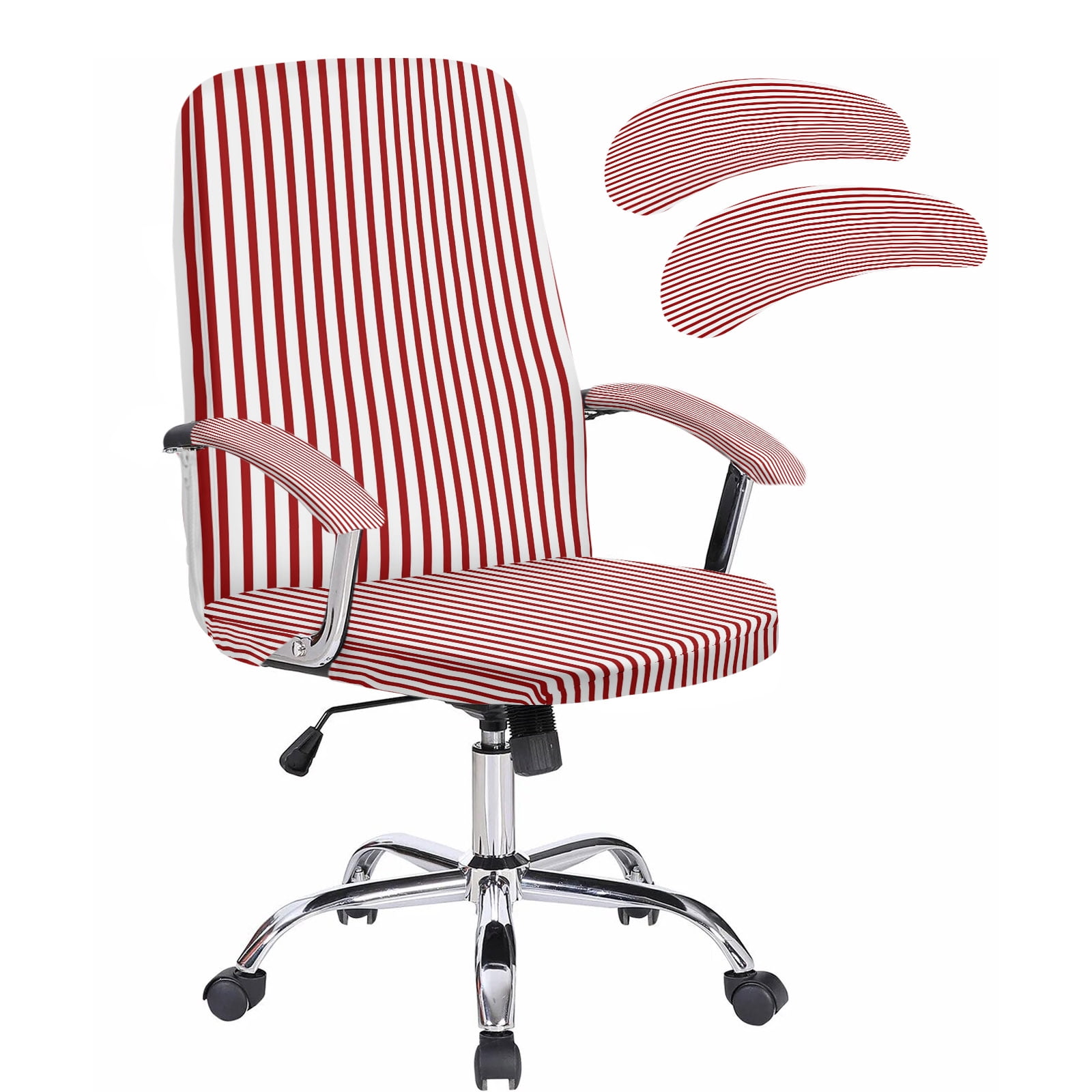Office Chair Cover with Armrest Covers & Zipper Red Vertical Stripes Computer Chair Covers Stretchable Parallel Lines Pinstripes Universal Rotating Desk Chair Slipcovers Seat Protectors Large