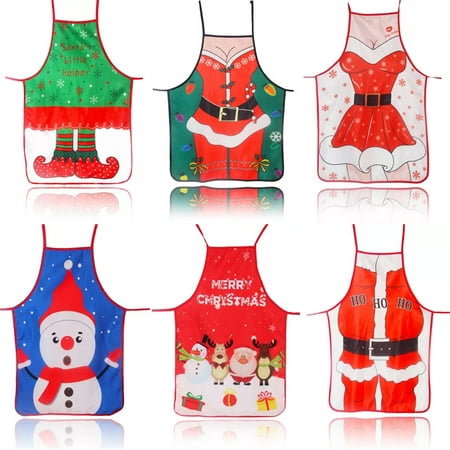 

6pcs Christmas Aprons Adult Elf Aprons Santa Claus Apron Adjustable Kitchen Cooking Apron for Christmas Party Chef Cooking Restaurant