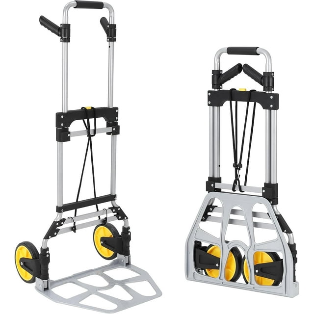 OUYAWEI Diable Pliant, Capacité Robuste de 330 Lb, Plaque de Base en Alliage d'Aluminium, Compact et Facile à Ranger, Construction Robuste, Chariot Portable pour Bagages, Déménagement, Aluminium