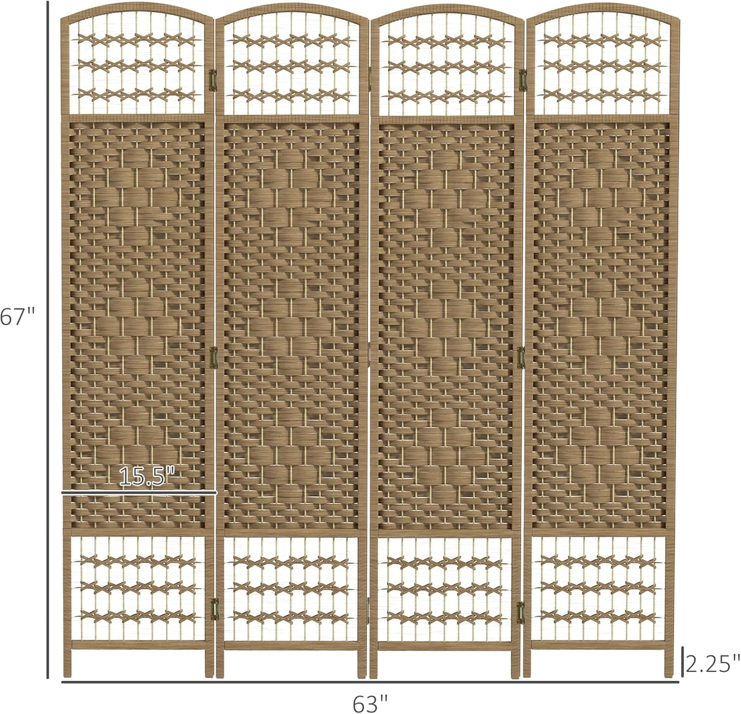 NIUMU 4 Panel Room Divider, Folding Privacy Screen, 5.6' Room Separator, Wave Fiber Freestanding Partition Wall Divider, Natural