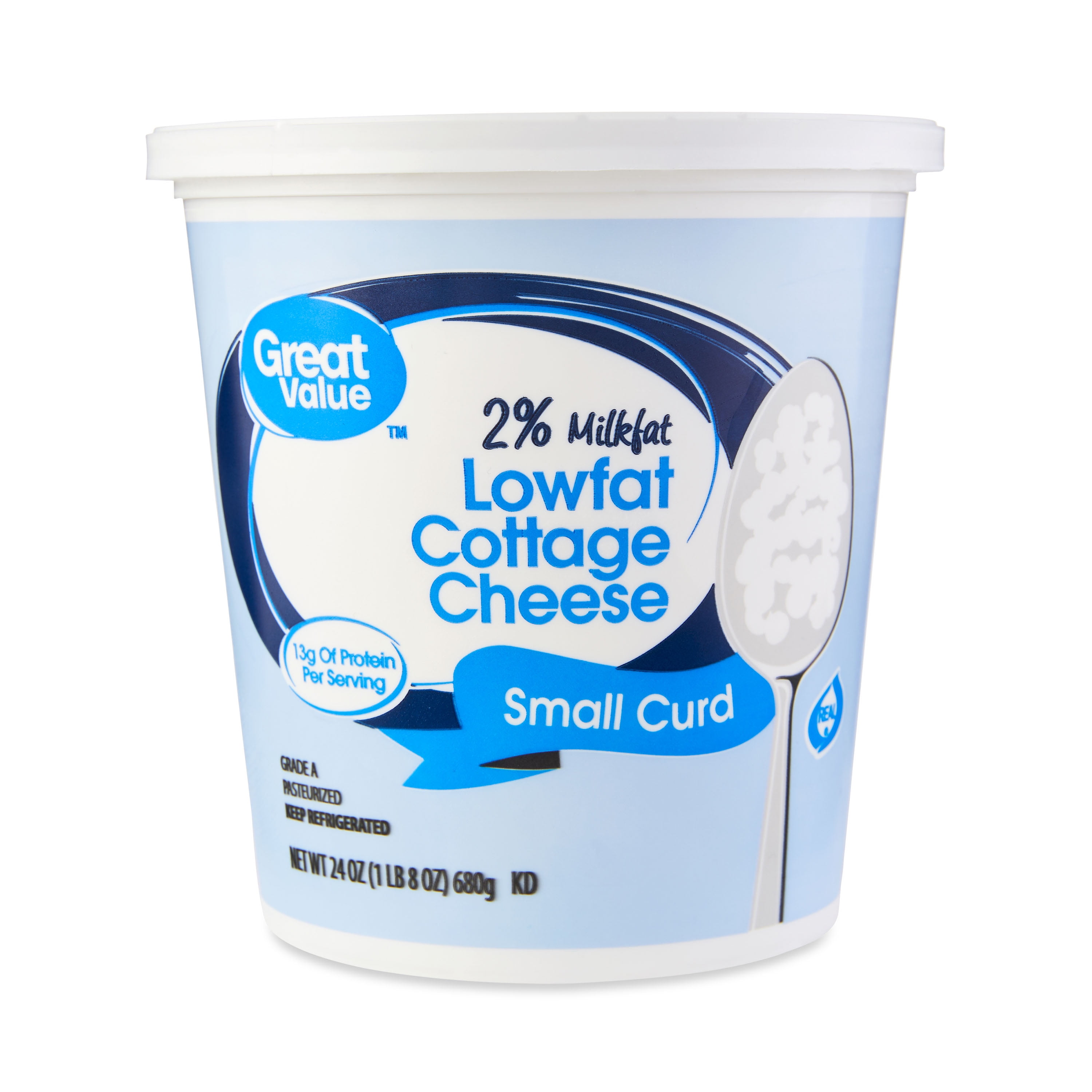 Great Value 2 Milkfat Lowfat Small Curd Cottage Cheese, 24 oz Tub