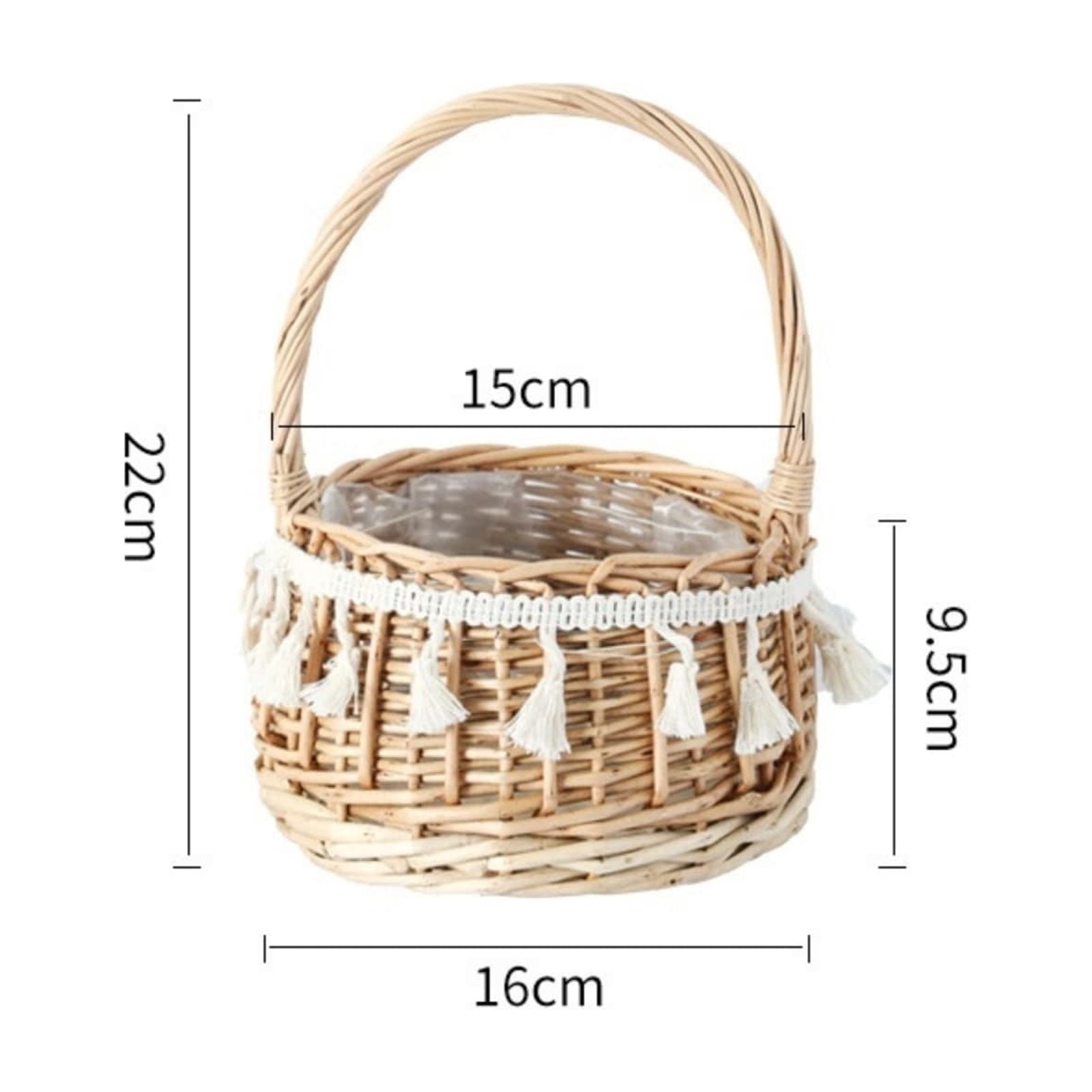 Eqslft Handwoven Wicker Flower Girl Basket with Tassel Lace, Natural Rattan Storage Basket with Handle, Boho Style Decorative Basket for Wedding, Easter, Picnic, Home Decor(Medium)