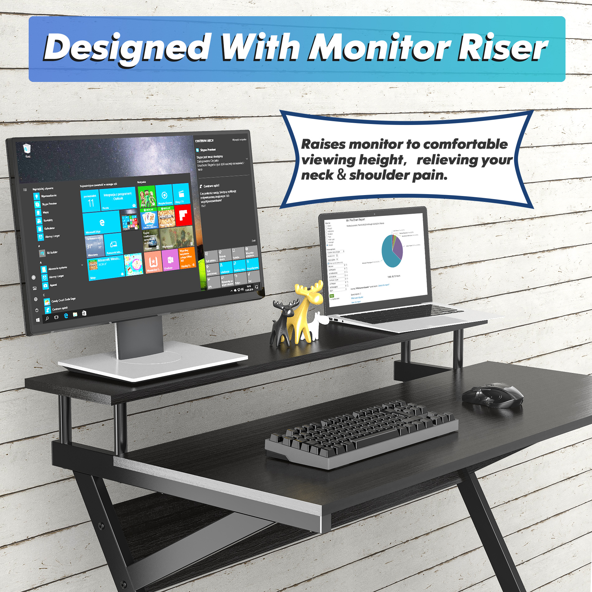 FITUEYES 39.4" Computer Desk with 2-Monitor Shelf & Office Storage Shelves, Black