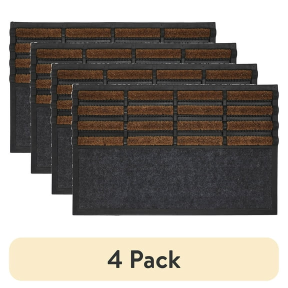 (4 pack) Mainstays Hardy Black Boot Scraper Coir Outdoor Doormat, 18" x 30"