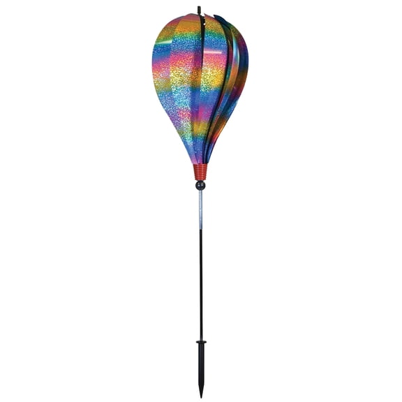 In the Breeze 1079 — Rainbow Whirl 10-Panel Hot Air Balloon Ground Spinner — Colorful Mylar Wind Spinner for Yards and Gardens