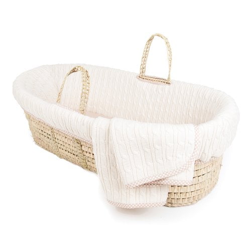 Tadpoles Cable Knit Moses Basket and Bedding Set Pink