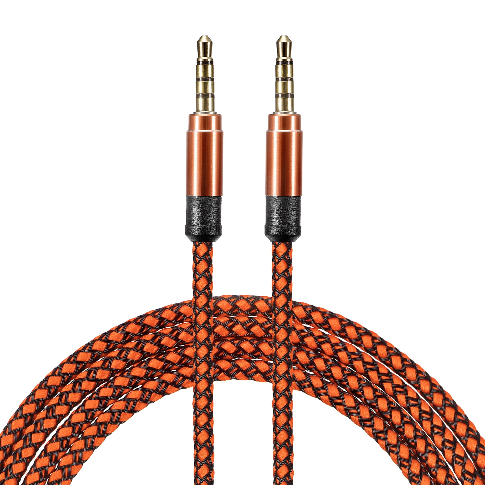 Aux Cable 3.5mm Male to Male Nylon Braided 10Ft 4 Pole HiFi Stereo Sound Auxiliary Cord Orange