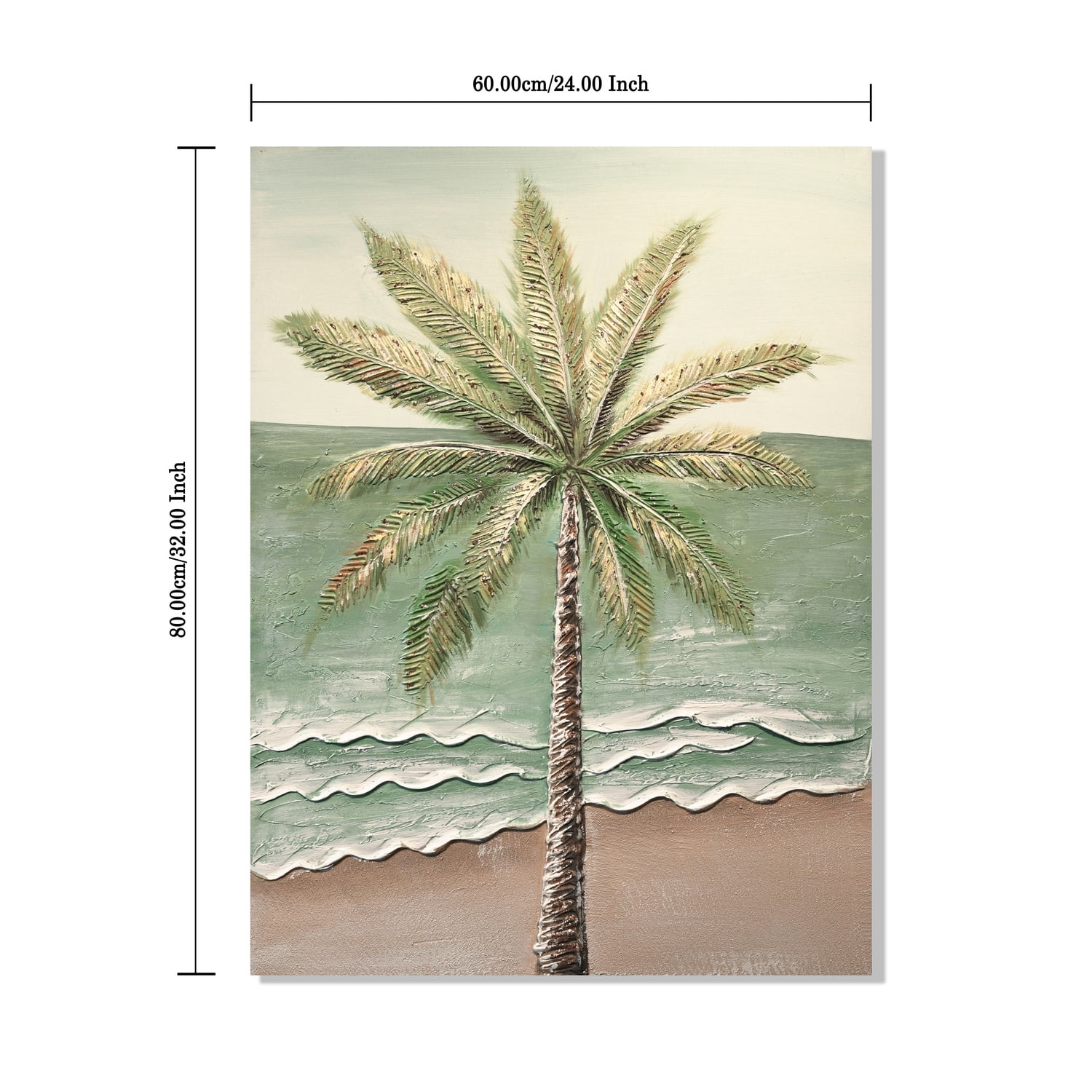 Euroco Seaside Palm Tree Wall Art Set of 2, 24x32 in Tropical Beach Canvas Painting,Hand-Painted Textured Tropical Decor for Living Room Bedroom