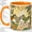 Orange, variant on Stained Glass Hen Coffee Mug, Chicken Hen Mug, Morning Tea Cup for Home, Two Farm Birds with Daisy Flowers and Yellow Rays, Retro Cottage Art, Country Kitchen Accent, Poultry Lover