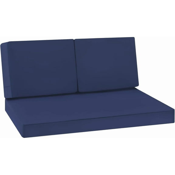 Outdoor Loveseat Cushion Set 46 x 26 Inch Waterproof & 3-Year Fade Resistant Patio Furniture Cushions with Removable Cover, Ties and Hidden Zipper for Sofa Bench Couch Pads Set of 3, Blue