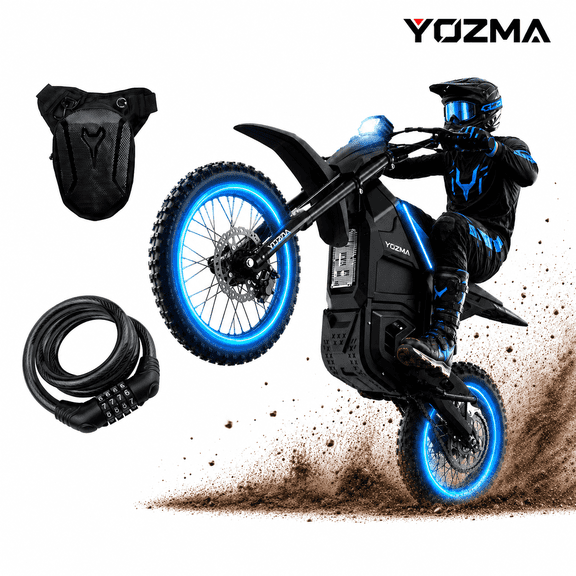 Yozma IN10 2600W Electric Dirt Bike, 40 MPH, 48V 23.4Ah, 53-Mile Range, Bike Lock Bundle, Black