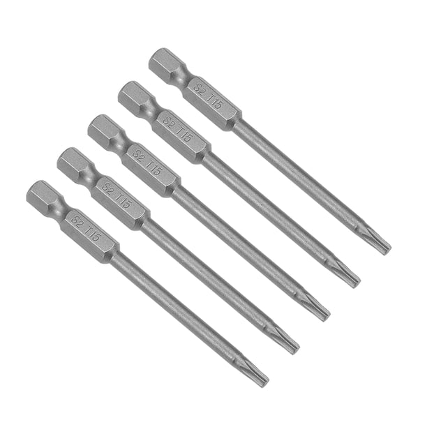 5 piezas de 75 mm de longitud, vástago hexagonal de 1/4" T15, puntas de destornillador Torx de acero aleado S2