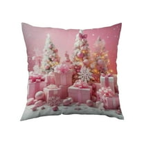 FastXmas Christmas Pillow Covers with Print Reindeer Gift Box and Pine-Tree Decoration,17.7 x 17.7 Inchs Square Pink Pillow Case,Christmas Theme Throw Pillow Cover for Throw Pillow,Sofa,Couch Decor