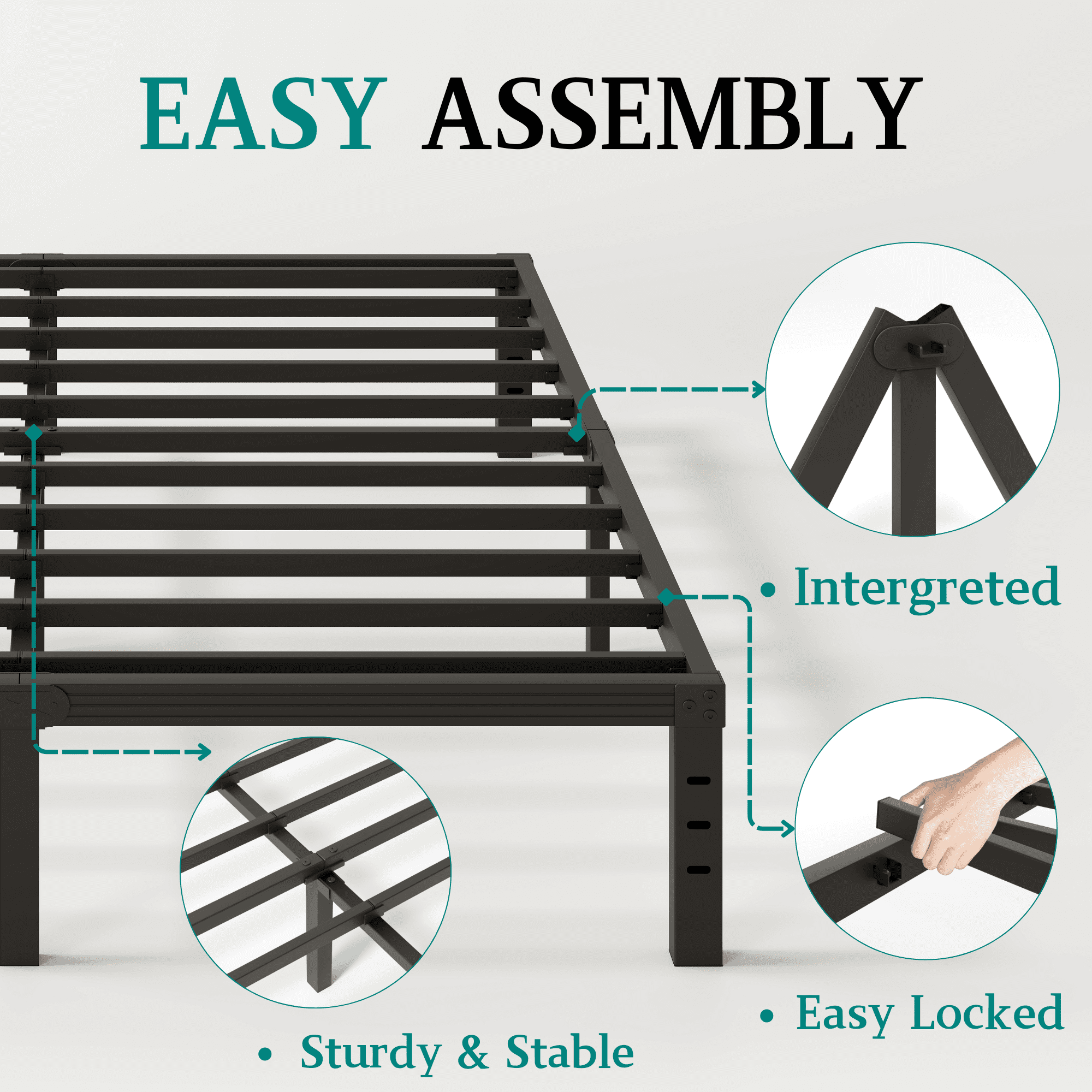 FSCHOS 14 Inch Queen Size Bed Frame, Heavy Duty Metal Platform, No Box Spring Needed, Easy Assembly, Black