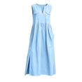 thumbnail image 4 of QUNYINEY Blue Women's Dresses Summer Cotton Linen Sleeveless A Line Long Sundress with Pockets V Neck Loose Fit Dresses, 4 of 6