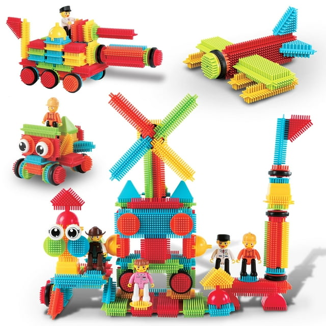 Picasso Toys Juego de 116 bloques de construcción de erizo, azulejos entrelazados con libro de ideas, 4 personajes de figuras de acción, 4 ojos decorativos, kit de aprendizaje STEM para niños y niñas