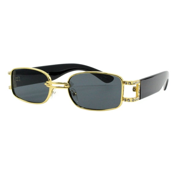 Luxury Fashion Sunglasses Unisex Rectangular Rhinestones UV400 Gold Black, Black