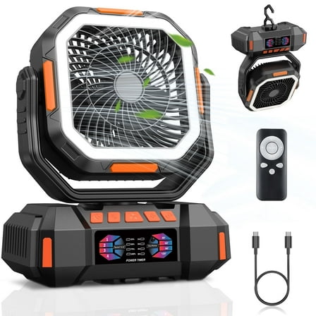 Alloxity Camping Fan 40000mAh Battery Powered Fan 4-Speed Tabletop Fan with Remote & LED Light,Portable Fan for Bedroom,Camping,Outdoor,Travel