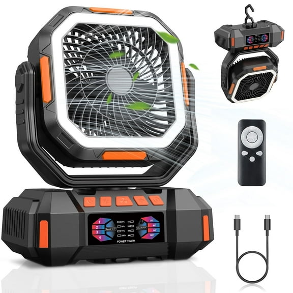 Alloxity Camping Fan 40000mAh Battery Powered Fan 4-Speed Tabletop Fan with Remote & LED Light,Portable Fan for Bedroom,Camping,Outdoor,Travel