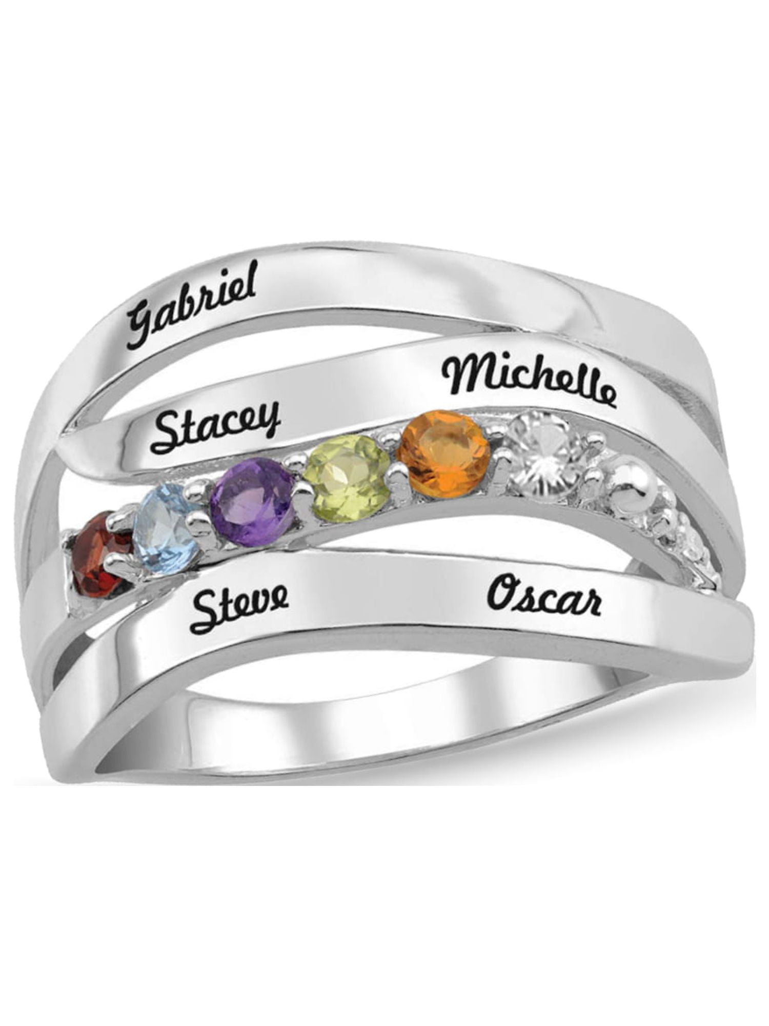Personalized Engravable Wave Design Birthstone Ring in 14K Gold with Diamond Accents by Jewlster