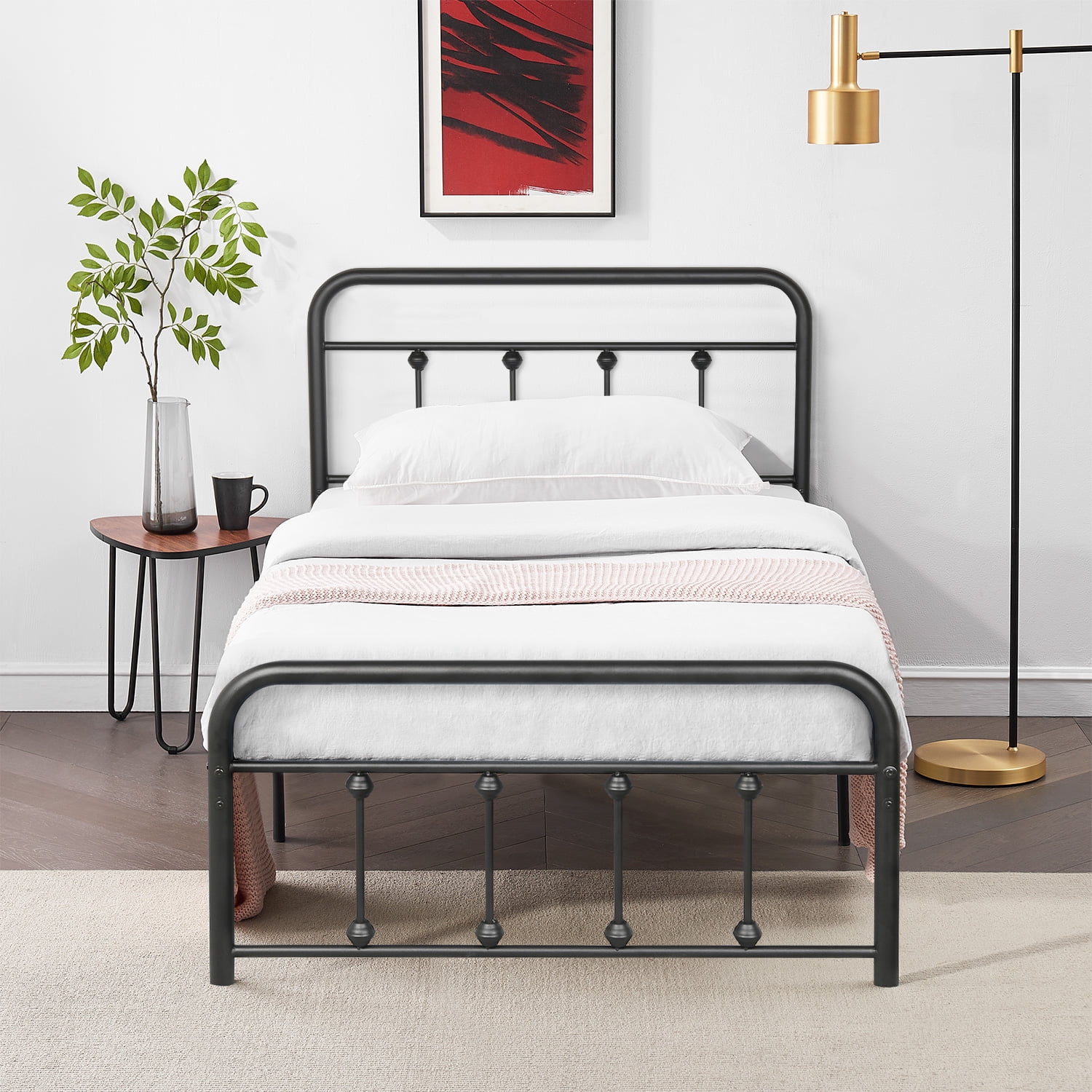 Vecelo Twin Size Metal Platform Bed Frame With Headboard And Footboard