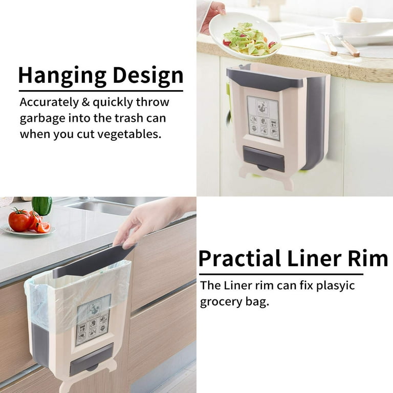  Hanging Kitchen Trash Can,Foldable Waste Bin for Kitchen,Hanging  Folding Trash Can for Kitchen Cabinet Door,Collapsible Hang Small Plastic Garbage  Can for Cabinet/Car/Bedroom/Bathroom 2.4 Gallon : Home & Kitchen