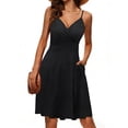 thumbnail image 2 of VBVC Women's Spaghetti Strap V-Neck Floral Dress , Summer Casual Dresses For Women,Ladies' Wrap Waist A Line Mini Dress with Pockets,Black,S-2XL, 2 of 6