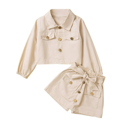 

ZRBYWB Child Kid Girl Coat Clothes Sets Baby Girls Clothes Suit Solid Long Sleeve Buttons Top Shorts 2PCs Outfits
