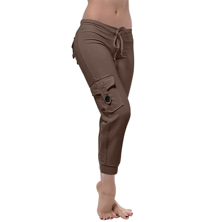 Lhked Bootcut Yoga Pants Plus Size Clearance Cargo Pants Plus Size  Clearance Workout Out Leggings Stretch Waist Button Pocket Yoga Gym Cropped  Trousers,Brown,XL 