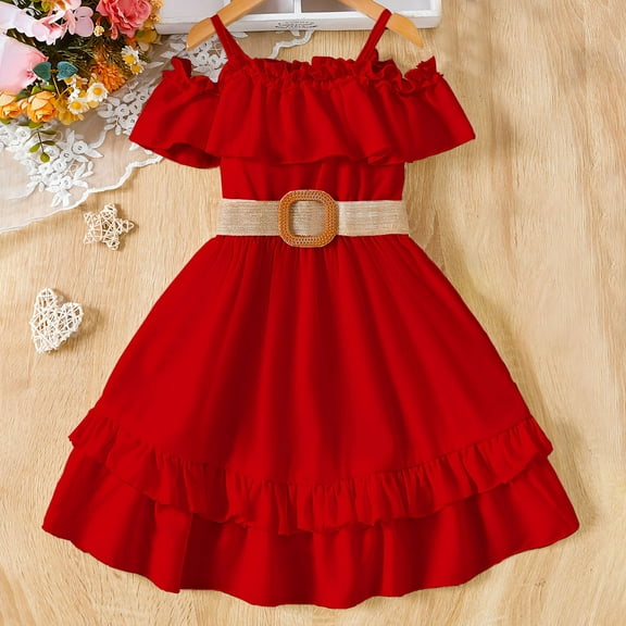 uublik Junior Dresses for Toddler Girls Size 3T-10 Sleeveless Loose Flowy Tiered Casual Holiday Dresses Red
