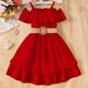 thumbnail image 2 of Odeerbi Niñas Verano Fuera Del Hombro Ruffle Vestidos Con Cinturón Vestido Túnica Niños Manga Corta Color Sólido Flounce Tirantes Vestido Sin Mangas, 2 of 9