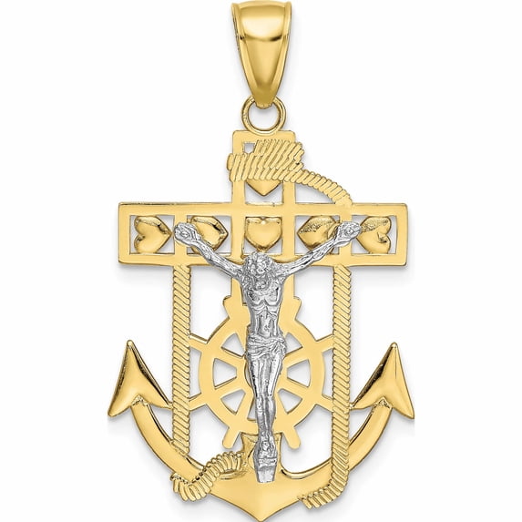 10K Two-Tone Mariner\\'s Crucifix Pendant (39 X 22) Made In Peru -Jewelry By Sweet Pea