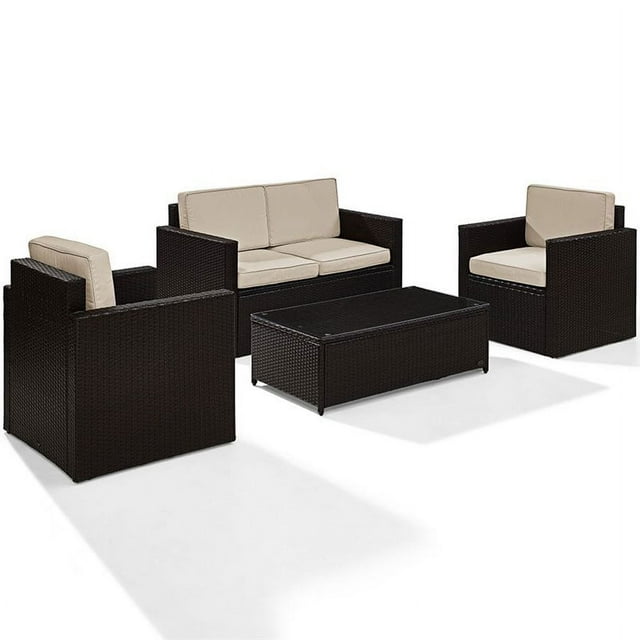 Crosley Palm Harbor Ensemble de Canapé de Terrasse en Osier 4 Pcs, Brun et Sable