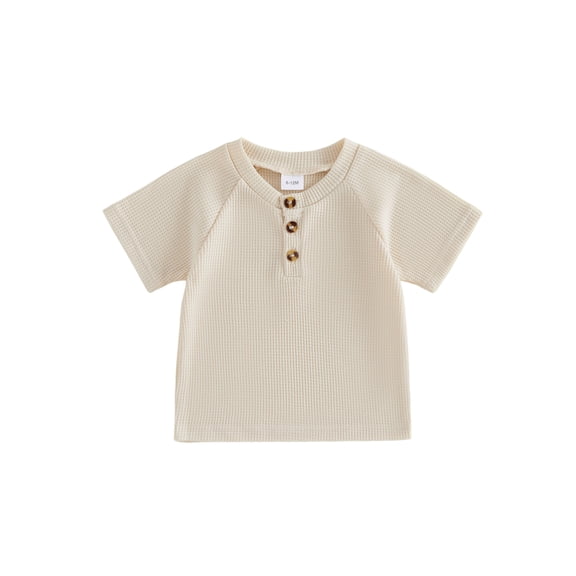 Cenuakty 3M-4T Baby Boy Summer T-Shirts Fashion Short Sleeve Round Neck Button Front Loose Tops for Kids
