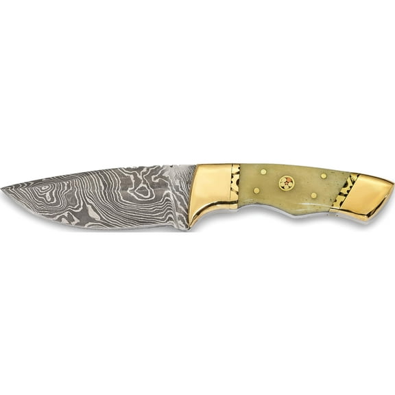 Fashion Damascus Steel 256 Layer Fixed Blade Camel Bone Handle Hunting Knife Made In Pakistan kn31340
