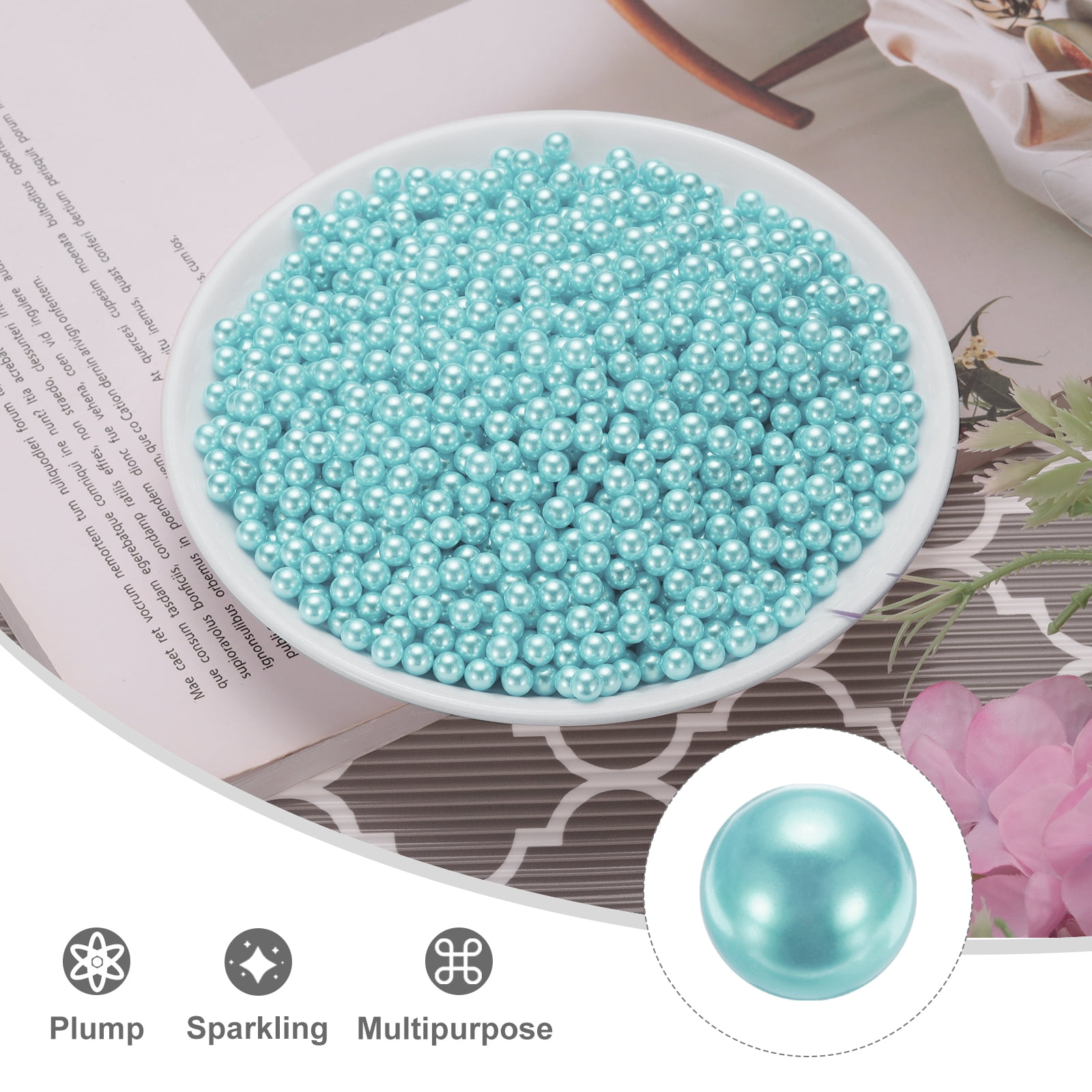 Unique Bargains Durable Faux Pearl for Crafting No Hole Pearls for Vase Fillers Light Blue