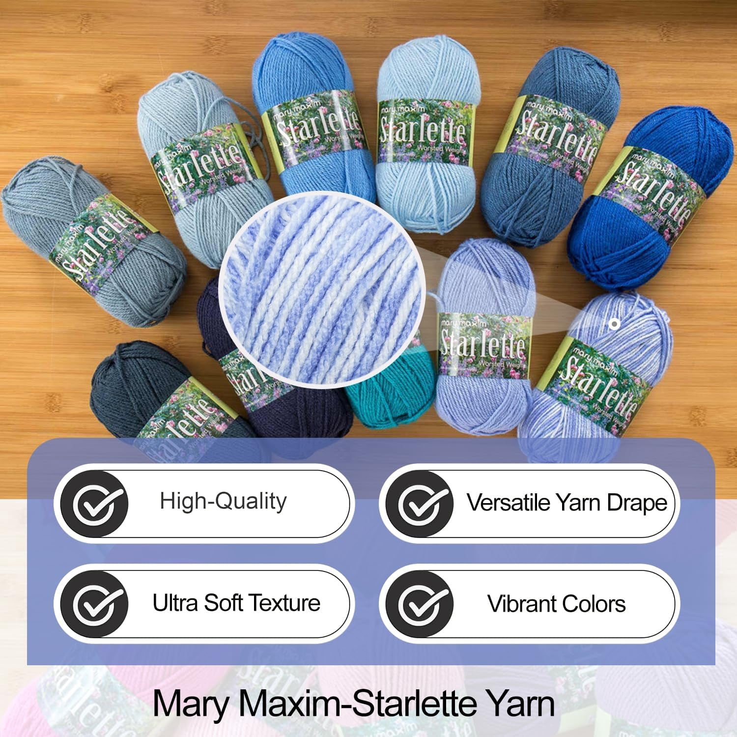 Mary Maxim Starlette Crochet and Knitting Yarn, Acrylic Yarn, Light Denim Heather