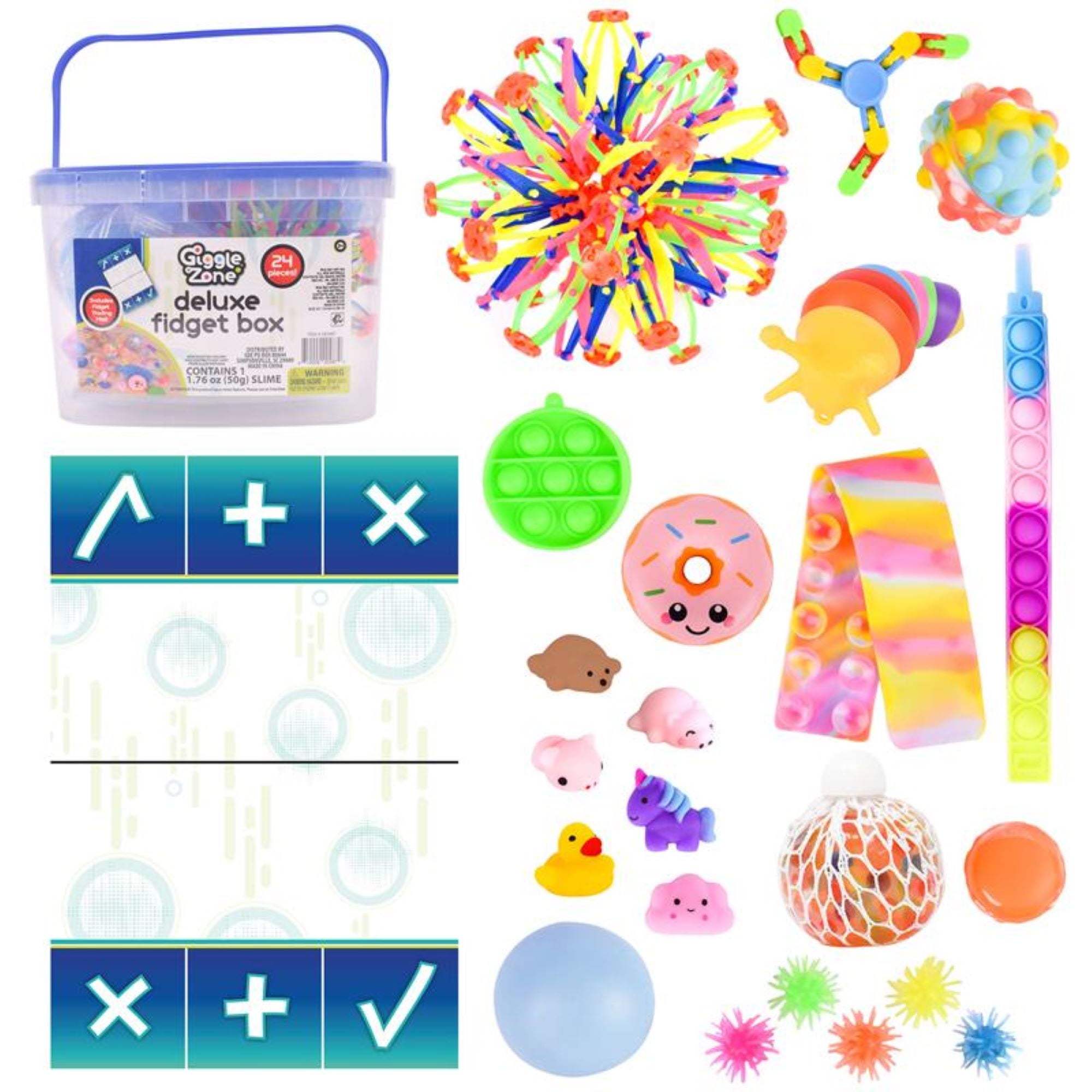 Fidget Box - 24 Sensory Toys with Storage Container, Stress Relief for Kids and Adults - Giggle Zone