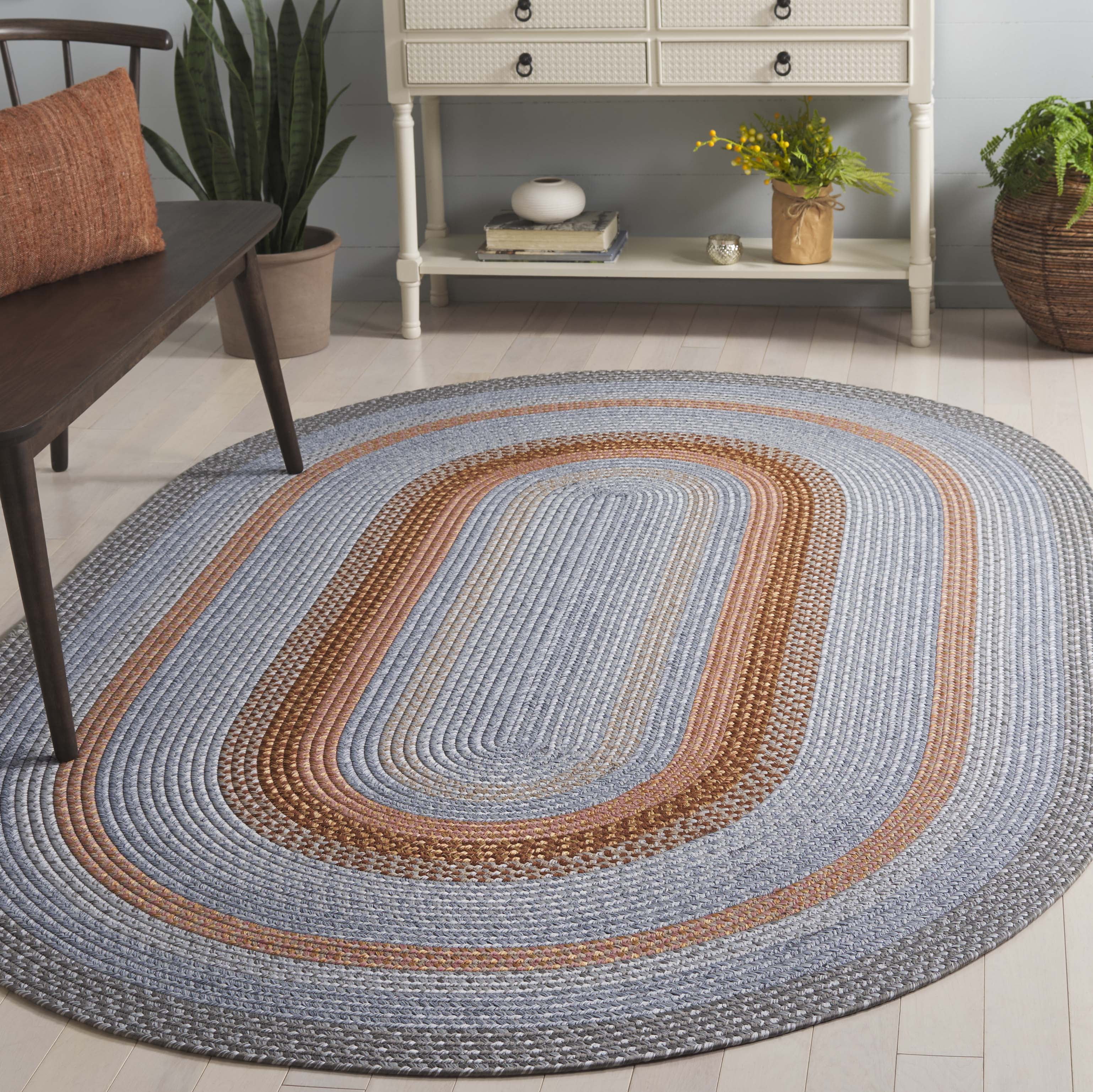 SAFAVIEH Braided Marco Bordered Machine Washable Reversible Area Rug, Grey/Rust, 3' x 5' Oval