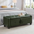 thumbnail image 3 of 48" Storage Ottoman Bench, Upholstered Faux Leather Entryway Bench with Seating, Tufted Large End of Bed Ottomans for Living Room, Bedroom, Holds up to 300 lb, Dark Green, 3 of 9