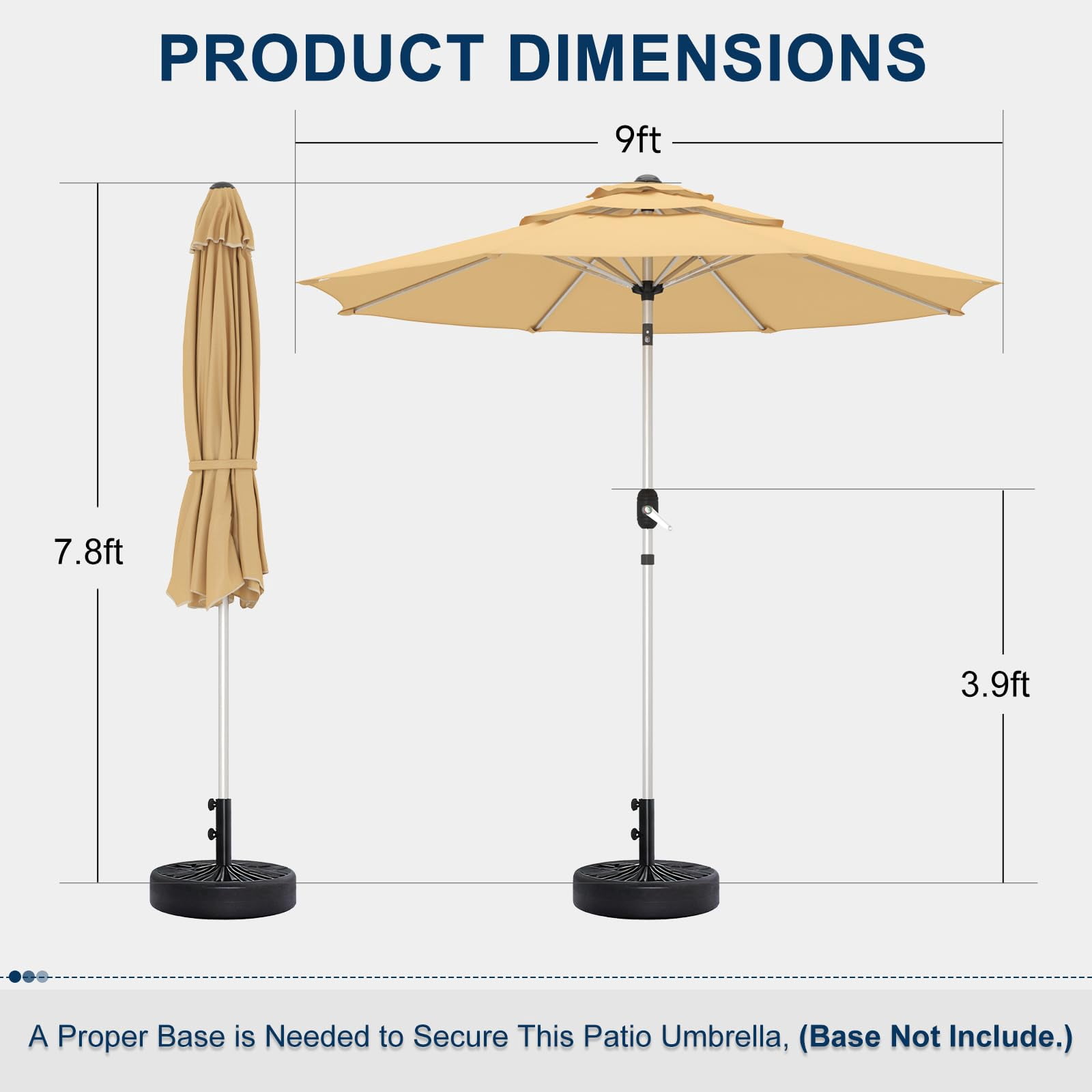 9FT 3-Tier Aluminum Outdoor Patio Umbrella, Fade-Resistant Market Umbrella with Push Button Tilt Function, 8 Sturdy All-Aluminum Ribs for Gardens, Patios, Backyards & Pools (Beige)