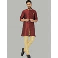 thumbnail image 1 of eloria Men's Trendy Indian Traditional Maroon & Gold-Coloured Silk Blend Solid Sherwani With churidar, 1 of 8