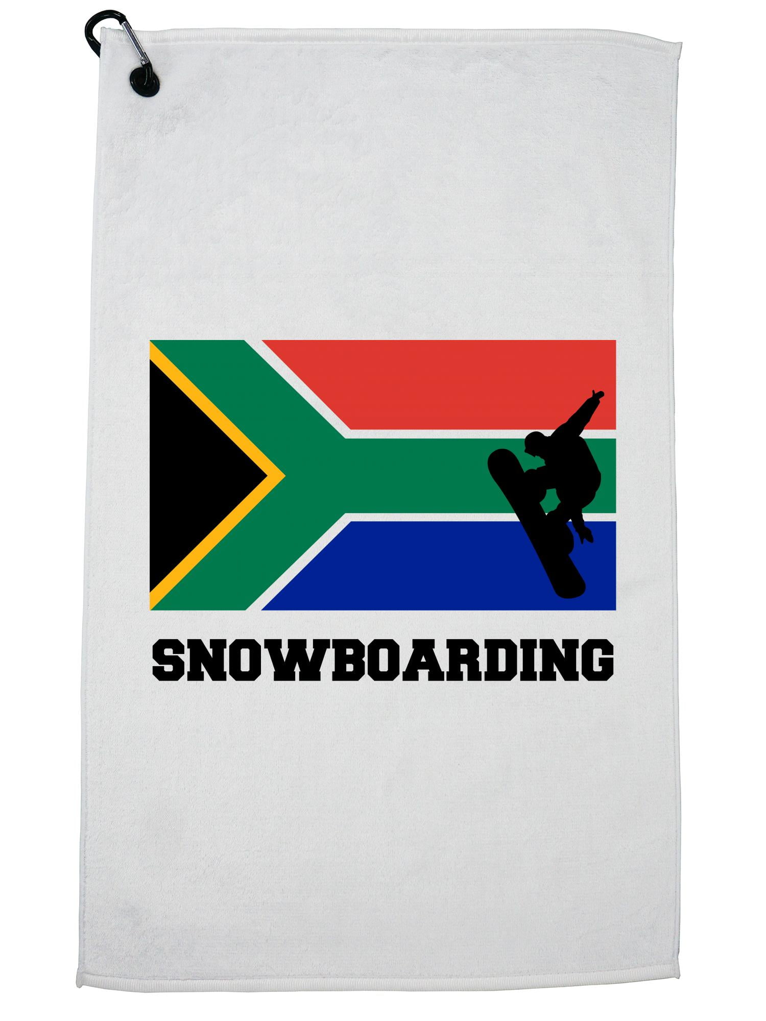 South Africa Olympic Snowboarding Flag Silhouette Golf Towel with Carabiner Clip by Hollywood Thread