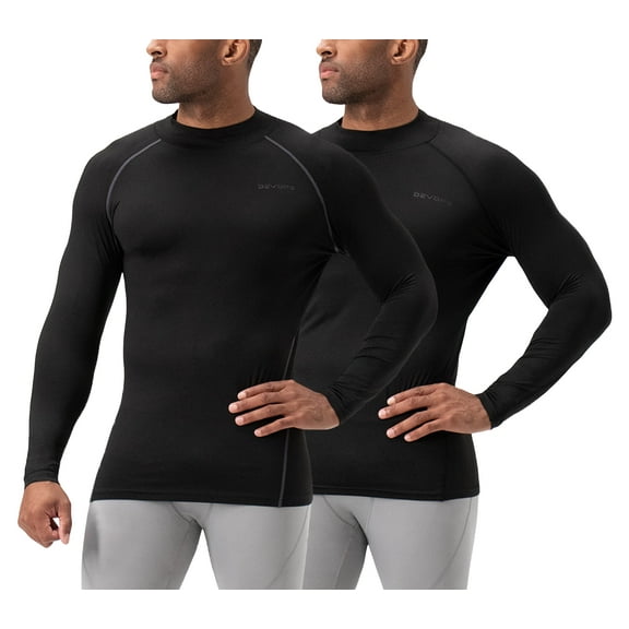 DevOps Men's Thermal Turtle Neck Compression Shirts, 2 Pack (Medium, Black/Black)