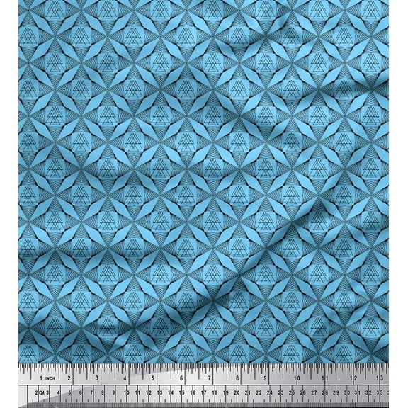 Soimoi Blue Cotton Duck Fabric Triangle Geometric Print Fabric by Yard 42 Inch Wide